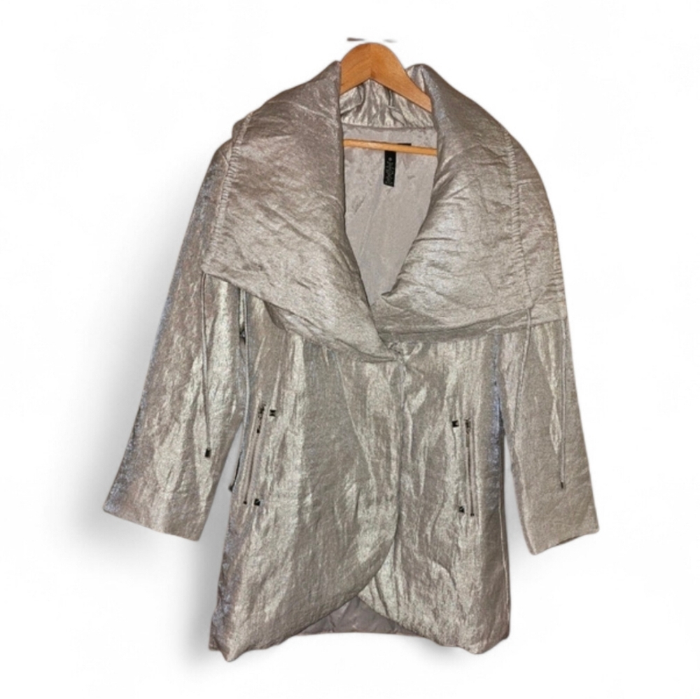 BLACK LABEL BY CHICO'S Silver Puffer Blazer Jacket - Size 0